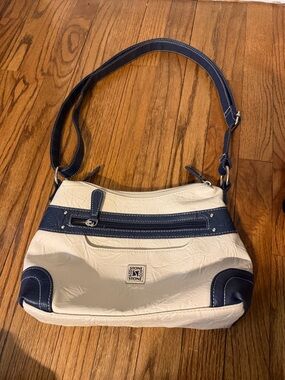 Stone & Co. Cream and Navy Shoulder Bag with Contrast Trim